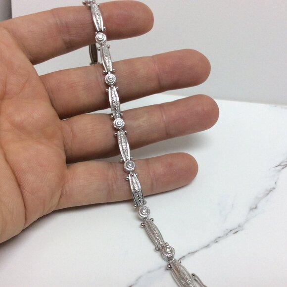 14k WHITE Solid Real Gold Fancy Diamond Tennis lady Bracelet 7 1/4'' 14.90 gr - Picture 6 of 9